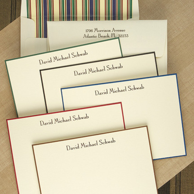 Tailored Hand-Bordered Flat Note Card Ensemble - Raised Ink